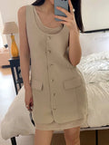 Tineit Single Breasted Vestidos Korean Women 2025 Dress Small Fragrance Vestido Summer New Vest Dresses O-neck Sleeveless Robes