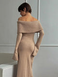 Tineit Sexy One-Shoulder Dress Knitted Autumn Winter Long Sweater Dress For Women Lapel Solid New Elegant Party Bodycon Dress