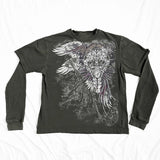 Tineit Cyber Grunge Y2K 00s Vintage Baggy Tops E-girl Coss Wings Print T-shirt Skull Graphic Long Sleeve Tees Autumn Gothic Clothes