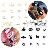 Tineit 1 Box Mixed Halloween Shape Nail Metal Sequin 3D Black Gold Witch Spider Snowflake Design Xmas Jewelry Accessories Slices LY1034