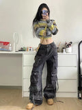 Tineit 2023 New American Multi-pocket Overalls Female Y2K Fashion Trend High Street Retro Heavy Industry Loose Casual Wide-leg Jeans