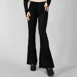 Tineit Women's Gothic Design Summer Pants 2024 Dark Style See Through Highlights Flocked Flared Pants