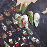 Tineit Christmas Nail Sticker 5D Gold Glitter Snowflake Elk Penguin Bells Design Adhesive Nail Slider Decals Winter Manicure Decoration