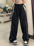 Tineit-Y2k Women Wide Leg Cargo Pants Casual Streetwear Loose Drawstring Trousers Drawstring Sweatpants Female Vintage Baggy Joggers