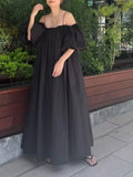 Tineit  Feminino Slash Neck Off Shulder Dress Puff Sleeve Vestidos Mujer Summer Thin Straps Dresses Women Summer 2025 New Robe Femme