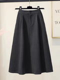 Tineit Woolen Maxi Skirt Women Korean Fashion High Waist Long Skirts Office Ladies Autumn Winter Vintage Casual Loose A-Line Skirts