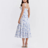 Tineit Blue Floral Layered Midi A-Line Dress