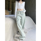 Tineit American Vintage High Waist Straight Jeans Pants 2024 Spring Women's Casual Baggy Y2K Wide Leg Grunge Style Denim Trouser