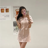 Tineit Korean Chic Tweed Vestidos Mini Women 2025 Dress Small Fragrance Vestido Summer Autumn New Dresses Single Breasted Robes