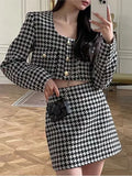 Tineit-Spring Autumn New Skirt Set 2 Piece Sets Women Outfit Long Sleeve Short Coat A-Line Mini Skirts Korean Chic Elegant Fashion Suit