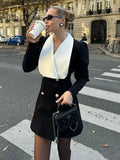 Black Friday Tineit Contrast Color Lapel Suit Dress Elegant Office Woman Outfits Pleatd Splice High Waist Mini Dress Double Breasted Fashion