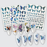 Tineit 3D Bule Butterflies Nail Art Stickers Spring Cute DIY Charm Decal Wraps Adhesive Slider Decal Manicure Nail Art Decoration LYJO