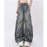 Tineit Blue Women Jeans Vintage High Waist Chic American Fashion Y2K Streetwear Wide Leg Jean Female Trouser 2024 NEW Baggy Denim Pants