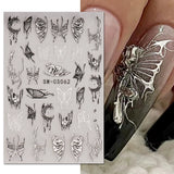 Tineit Holographic Metal Butterfly Nail Manicure Sticker Silver Mirror Liquid Effect Spring Adhesive Sliders Manicure Decal Foil LYSWCS