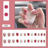 Tineit-Fall nails Christmas nails 24pcs Press on False Nails Set Cartoon Animal Decal Fake Nails Art  Full Cover Artificial Short Nail Tips With Wearing Tools