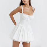 Tineit White Lace Up Corset Mini Dress