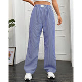 Tineit Women's Y2K Vintage Casual Wide Leg Loose Lounge Long Pants Elastic High Waist Stripe Print Going Out Retro Trousers