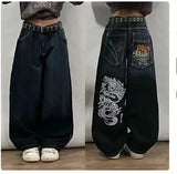 Tineit 2024 American New Fashion Baggy Jeans Y2K Harajuku Oversized Print Casual Retro High-waisted Jeans Men And Women Wide Trousers