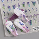 Tineit 3D Lavender Nail Stickers Decals Spring DIY Lavender Frosted Flower Leaf Blossom Nail Art Tips Transfer DIY Manicure Accessories