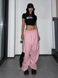 Tineit- Y2K Pink Cargo Pants Women Kpop Style Streetwear Wide Leg Sweatpants Oversized Korean Fashion Hip Hop Jogger Trousers