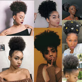 Tineit-Afro Puff Drawstring Ponytail Kinky Curly Bun Hair 6 Inches Synthetic Short Extensions Clip On Bun Wig For Women Natural Black