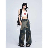 Tineit Women Blue Cargo Jeans Baggy Vintage 90s Aesthetic High Waist Cowboy Pants Harajuku Denim Trousers Y2k Trashy 2000s Clothes 2024