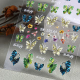 Tineit 5D Embossed Blue Butterfly Stickers For Manicure High Quality Water Drop Design Flower Spring Element Manicure Decoration Decal