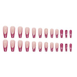 Tineit-Long Coffin Ballerina Fake Nails French Style Rose Rhinestone Full Nail Tips Fashionable Pink Reusable Nail Accessories Pretty