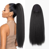 Tineit-24 Inches Kinky Straight Ponytail Extension Synthetic Drawstring Ponytail For Black Women Yaki Pony Tails Hair Extensions