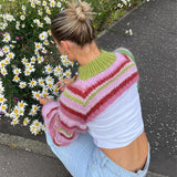 Tineit Y2K Vintage Striped Loose Long Sleeves Pullover Crop Tops Chic Women Knitted Shrug Sweater 00s Retro Smock T-shirt Streetwear