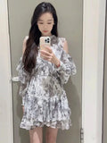 Tineit  Off Shoulder Long Sleeve Women Dress Ruffles Dresses Spring Lace Up Tunic Vestidos Japan Style Vestido 2025 New Ropa Mujer