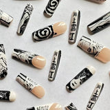 Tineit-Horror Manga Gothic Style Fake Nails Black White Anime Nail Art Press on Nails Nail Accessories Popular False Nails Nail Tips