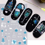 Tineit New Year Nail Stickers 2024 Countdown Clock Design Champagne Baubles Shiny Glitter Sliders Nails Star Bow Bell Decals Manicure