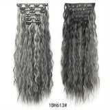 Tineit-6-Piece Clip Type16 Clip Synthetic 22Inch Water Wave Hair Extension Piece Long Mermaid Wavy Synthetic Fiber Women's 1B Daily Use