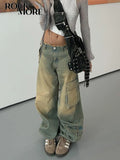 Tineit Vintage Streetwear Jeans Baggy Low Waisted Y2K Aesthetic Washed Straight Cargo Pants Women Harajuku Loose Denim Trouser