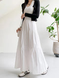 Tineit Women Skirt White High Waist A-line Long Skirt Female Spring Autumn Loose Casual Cake Skirts Korean Fashion Pleated Pink Faldas