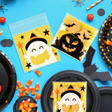 Tineit 100pcs Halloween Candy Bag Ghost Pumpkin Plastic Cookie Gift Packaging Bags Happy Halloween Party Decoration Kids Trick or Treat