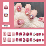 Tineit-Fall nails Christmas nails 24pcs Press on False Nails Set Cartoon Animal Decal Fake Nails Art  Full Cover Artificial Short Nail Tips With Wearing Tools