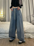 Tineit Women Vintage Baggy Jeans Y2K Elastic High Waist Oversized Streetwear Trouser Denim Wide Leg Straight Basic Pants Spring