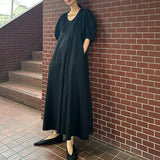 Tineit V Neck Puff Sleeve Dress Japanese Loose Casual Vestidos Summer High Waist Dresses Women Vintage Fashion Robe Femme