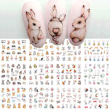 Tineit Cute Rabbit New Year Nail Stickers 3D Cartoon Wisdom Bunny Transfer Sliders Spring Flowers Watercolor Anime Manicure Decals LYBN