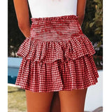 Tineit Kawaii Plaid Print Ruffles Pleated Short Skirts For Women's Retro y2k Aesthetic High Waist Mini Skirts Female Vacation Clothes