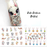 Tineit Cute Rabbit New Year Nail Stickers 3D Cartoon Wisdom Bunny Transfer Sliders Spring Flowers Watercolor Anime Manicure Decals LYBN