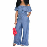 Tineit Casual Slash Neck Overalls Women Denim Rompers Jumpsuit Jeans Ladies Autumn 2020 Back Zipper Ruffles Jumpsuits Trousers Pants