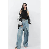 Tineit Women Blue Jeans Y2k Vintage High Waist Baggy Cowboy Pants Aesthetic Harajuku Denim Trousers 90s Trashy Emo 2000s Grunge Clothes