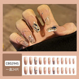 Tineit-Bow Gorgeous Unique Reusable Fake Nails Coffin Kawaii French Frosted Nail Art Press on Nails False Nails DIY Full Nail Tips