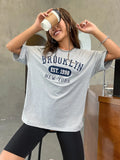 Tineit-Brooklyn EST.1998 NEW YORK City Printed T-Shirt Female Cotton Breathable Short Sleeve Summer High Quality Brand Streetwear Women