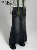 Tineit Vintage Pocket Split Washed Denim Maxi Skirt High Waist Women Y2K Streetwear Long Skirts Harajuku Korean Fairy Grunge