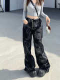 Tineit American Fried Street New Design Dragon Print Jeans Y2K High Street Fashion Casual Spice Girls Baggy Wide-leg Pant Men And Women