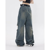 Tineit 2024 Spring High Waist Vintage Y2K Harajuku Loose Jeans Pants Women's Wide Leg Pockets Baggy Ripped Light Blue Denim Trouser